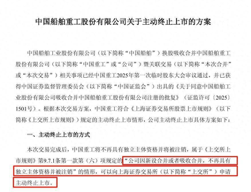 中国重工，申请终止上市